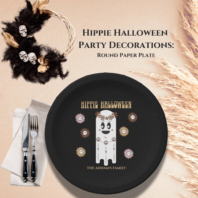 Assiettes En Carton Hippie Halloween mignon Fantôme rond (Hippie Halloween ghost party decorations round paper plates)