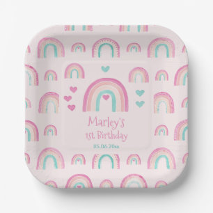 Assiettes En Carton Hippie Rainbows Coeurs 1er fête d'anniversaire