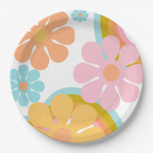 Assiettes En Carton Hippie Super Fleur Retro 60s Anniversaire