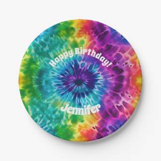 Assiettes En Carton Hippie Tie Dye Anniversaire Plaque Papier