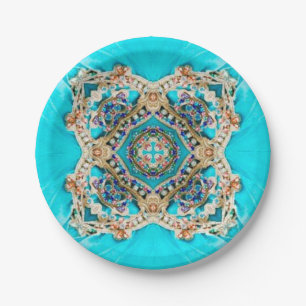 Assiettes En Carton Hippie Tzigane Ethnique turquoise aqua bleu bohème