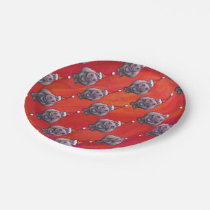 Assiettes En Carton Hippo mignon à Santa Hat Motif en rouge