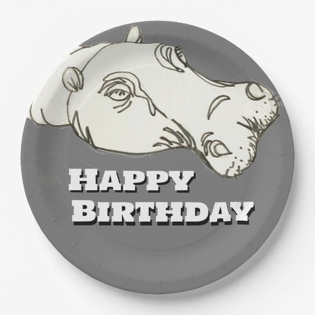 Assiettes En Carton Hippo tête Anniversaire (Devant)