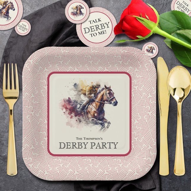 Assiettes En Carton Hippocampe d'aquarelle Derby Carré rouge (Paper plates and confetti sold separately in our collection.)