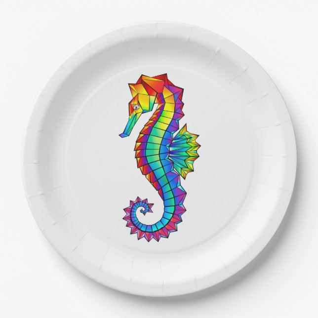 Assiettes En Carton Hippocampe polygonal arc-en-ciel (Devant)