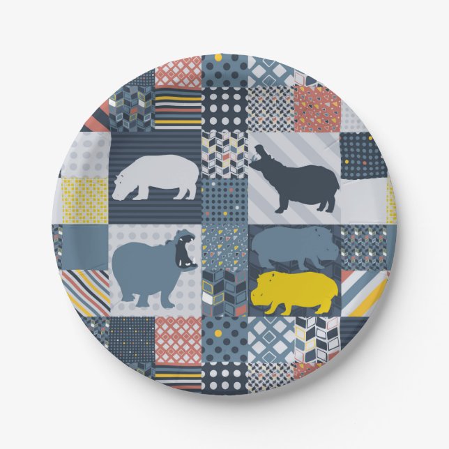 Assiettes En Carton Hippopotame Faux-Piqué (Devant)