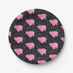 Assiettes En Carton Hippopotame rose Cute Hippopotame souriant