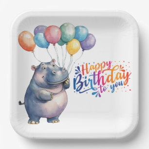 Assiettes En Carton Hippopotame vous souhaite Joyeux Anniversaire