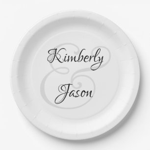 Assiettes En Carton His & Her Script Names, Black & Grey
