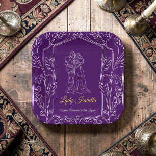 Assiettes En Carton Histoire d'amour médiévale Ligne artistique violet