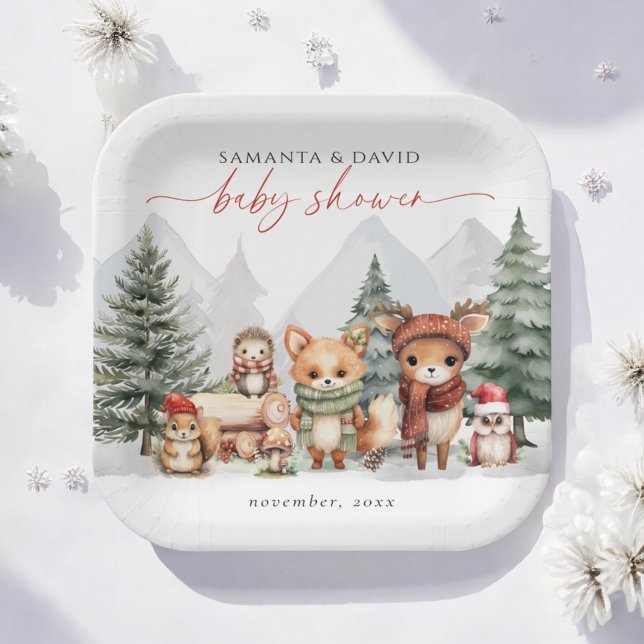 Assiettes En Carton Hiver Bois Bébé Animaux (Créateur téléchargé)