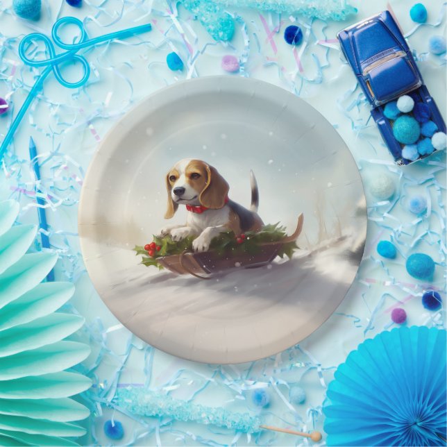 Assiettes En Carton hiver de neige de Noël beagle (Fête)