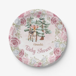 Assiettes En Carton Hiver Floral Deer Girl Baby shower