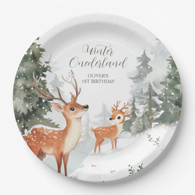 Assiettes En Carton Hiver Forêt de l'Onederland Animaux Premier annive (Devant)