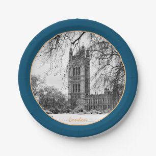 Assiettes En Carton Hiver London et Westminster Palace /plaque vintage