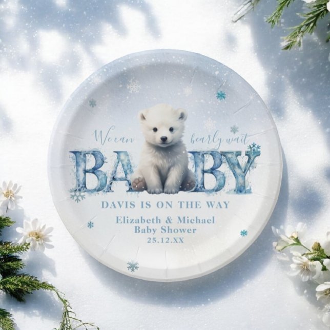 Assiettes En Carton Hiver Moderne Bearly Wait Snowflake Baby shower (Créateur téléchargé)