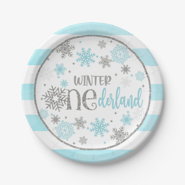 Assiettes En Carton Hiver ONE derland Birthday Plate - Boy - BS (Devant)