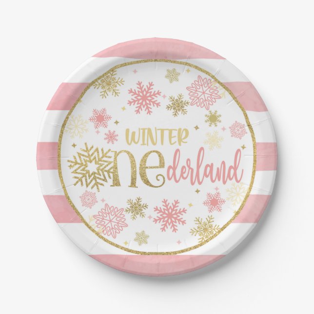 Assiettes En Carton Hiver ONE derland Birthday Plate - Girl - PG (Devant)