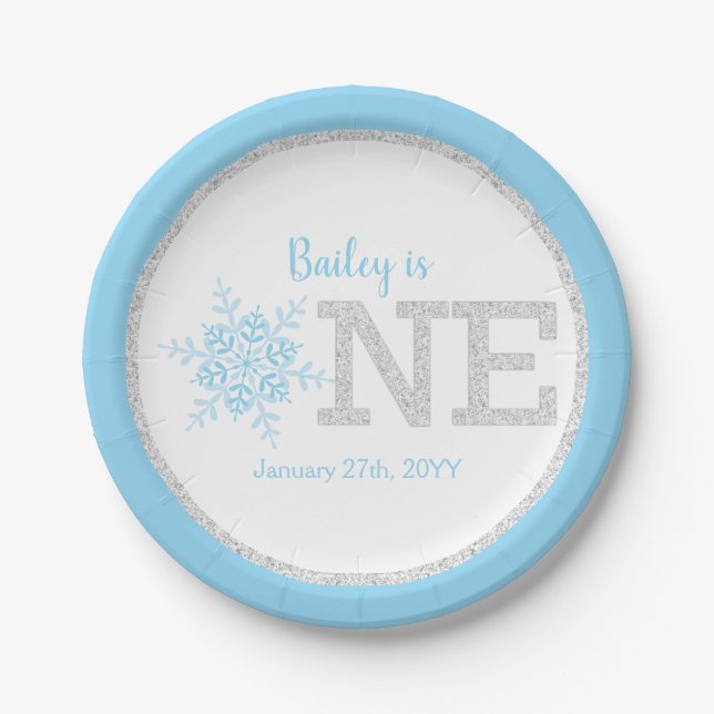 Assiettes En Carton Hiver ONE derland Blue Silver 1er Anniversaire (Devant)