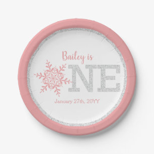 Assiettes En Carton Hiver ONE derland Pink Silver 1er anniversaire