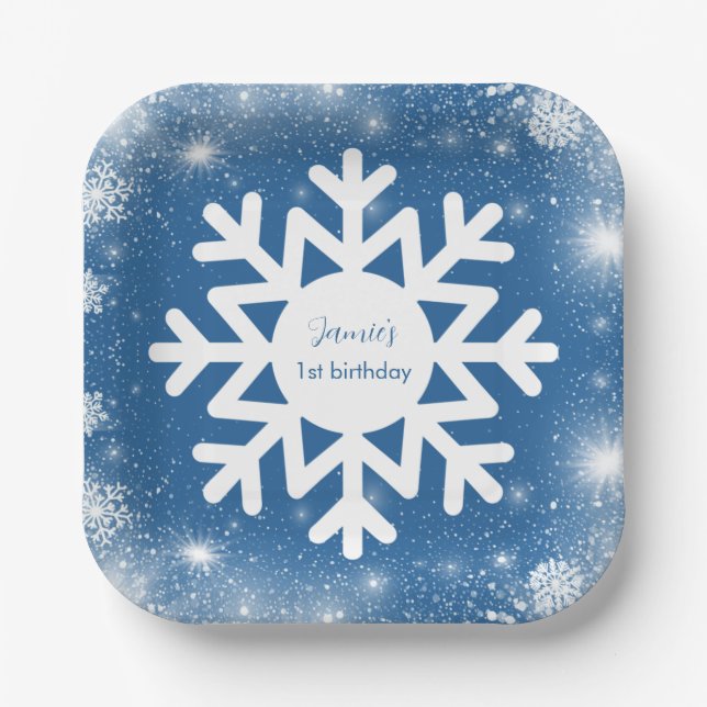 Assiettes En Carton Hiver ONE derland Premier anniversaire Boy Snowfla (Recto)