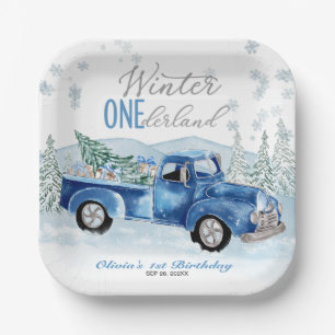 Assiettes En Carton Hiver Onederland Camion Bleu Premier Anniversaire