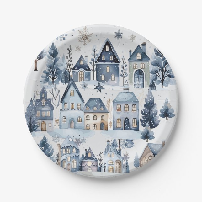 Assiettes En Carton Hiver Onederland Maisons de Noël Anniversaire (Devant)
