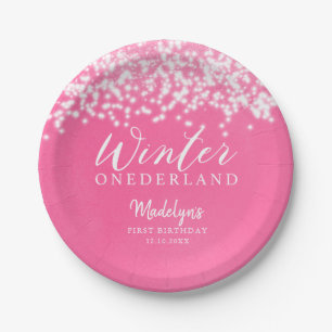 Assiettes En Carton Hiver ONEDERLAND Pink Winter Birday Party