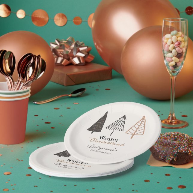 Assiettes En Carton Hiver Onederland Premier anniversaire Boho minimal (Multi)