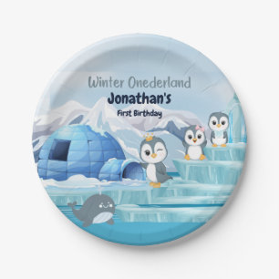 Assiettes En Carton Hiver Onederland Premier anniversaire mignon Pengu