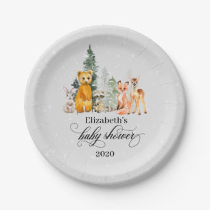 Assiettes En Carton Hiver Vacances Animaux des bois