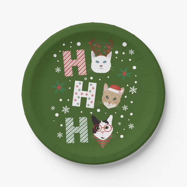 Assiettes En Carton Ho Ho Ho Chats Joyeux Noël (Devant)