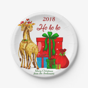 Assiettes En Carton Ho Ho Ho Giraffes de Noël