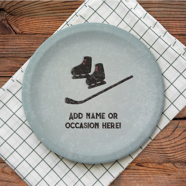 Assiettes En Carton Hockey Gear - noir sur glace gris - célébration ma (Créateur téléchargé)