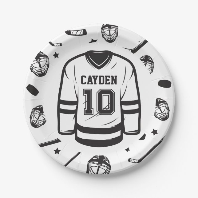 Assiettes En Carton Hockey noir et blanc 10e anniversaire (Devant)