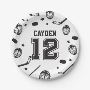 Assiettes En Carton Hockey noir et blanc 12e anniversaire