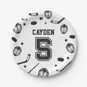 Assiettes En Carton Hockey noir et blanc 5e anniversaire