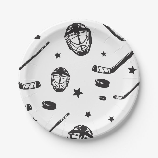 Assiettes En Carton Hockey noir et blanc anniversaire (Devant)