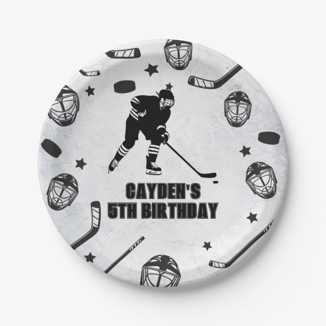 Assiettes En Carton Hockey noir et blanc anniversaire (Devant)