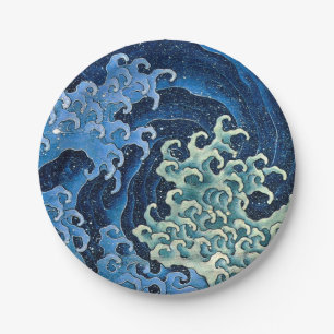 Assiettes En Carton Hokusai Vague féminine Océan Vintage