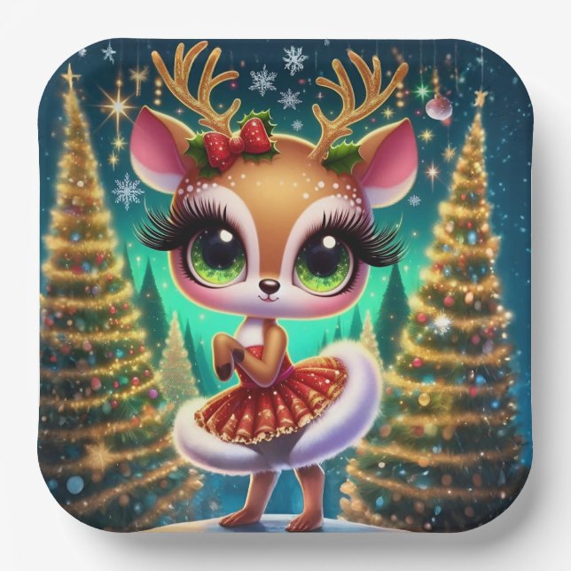 Assiettes En Carton Holiday Ballet Reindeer Star (Recto)