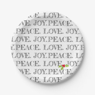 Assiettes En Carton Holiday Peace Love Joie Noël Holly Artisan