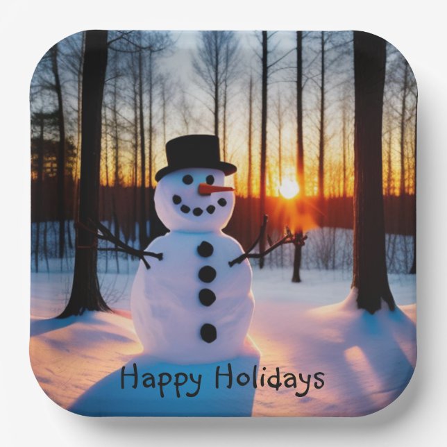 Assiettes En Carton Holiday Snowman (Recto)