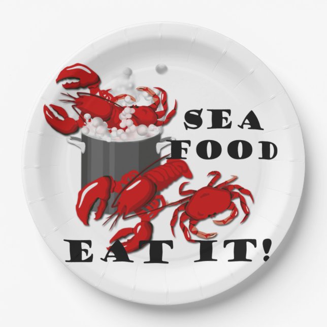 Assiettes En Carton Homard Crabe Fruits De Mer Mangez-Le (Devant)
