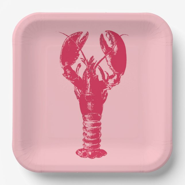 Assiettes En Carton Homard Fuchsia sur rose clair (Recto)
