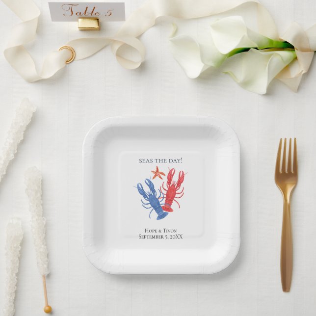 Assiettes En Carton Homard Rouge Bleu Marin, Saisit le Jour (Mariage)