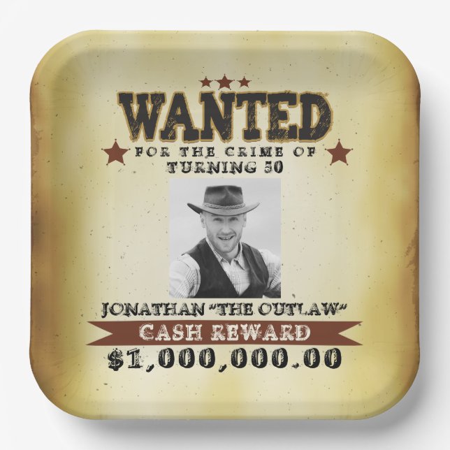 Assiettes En Carton Homme 50e anniversaire cowboy affiche recherchée (Recto)
