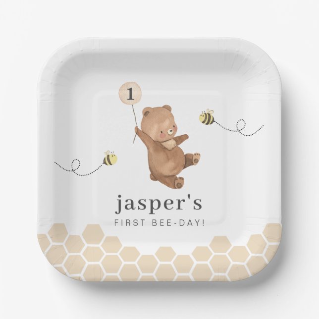 Assiettes En Carton Honey Bear First Bee day (Recto)