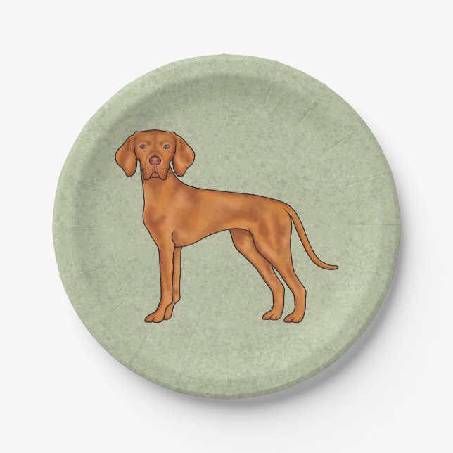 Assiettes En Carton Hongrois Vizsla mignonne Pointer Chien debout Vert (Devant)