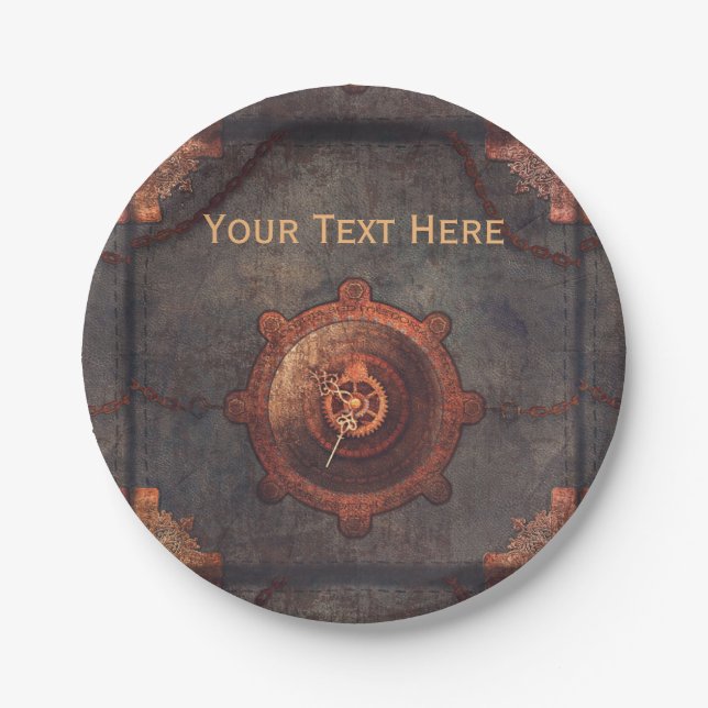 Assiettes En Carton Horloge rouillée Steampunk  (Devant)